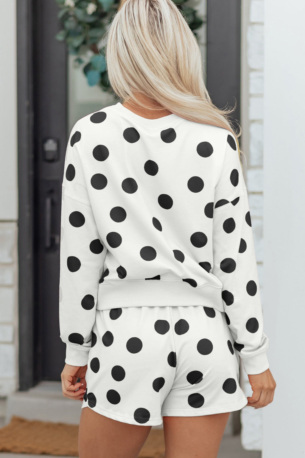Polka Dot Pullover and Drawstring Shorts Set