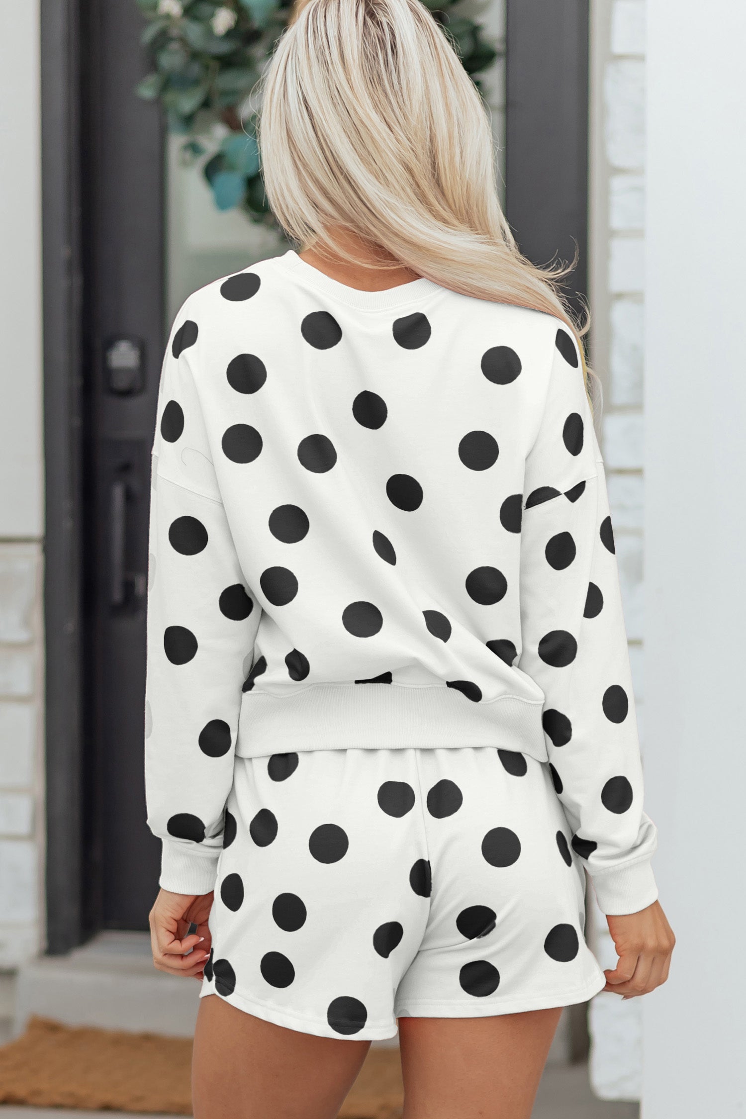 Polka Dot Pullover and Drawstring Shorts Set