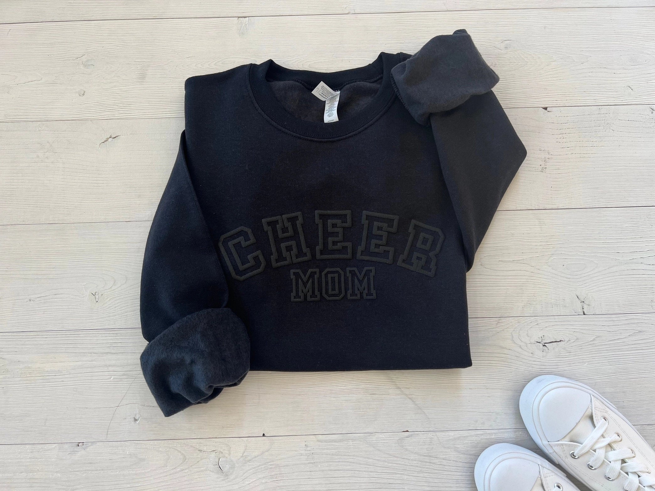 Embossed Cheer Mom Black Sweatshirt