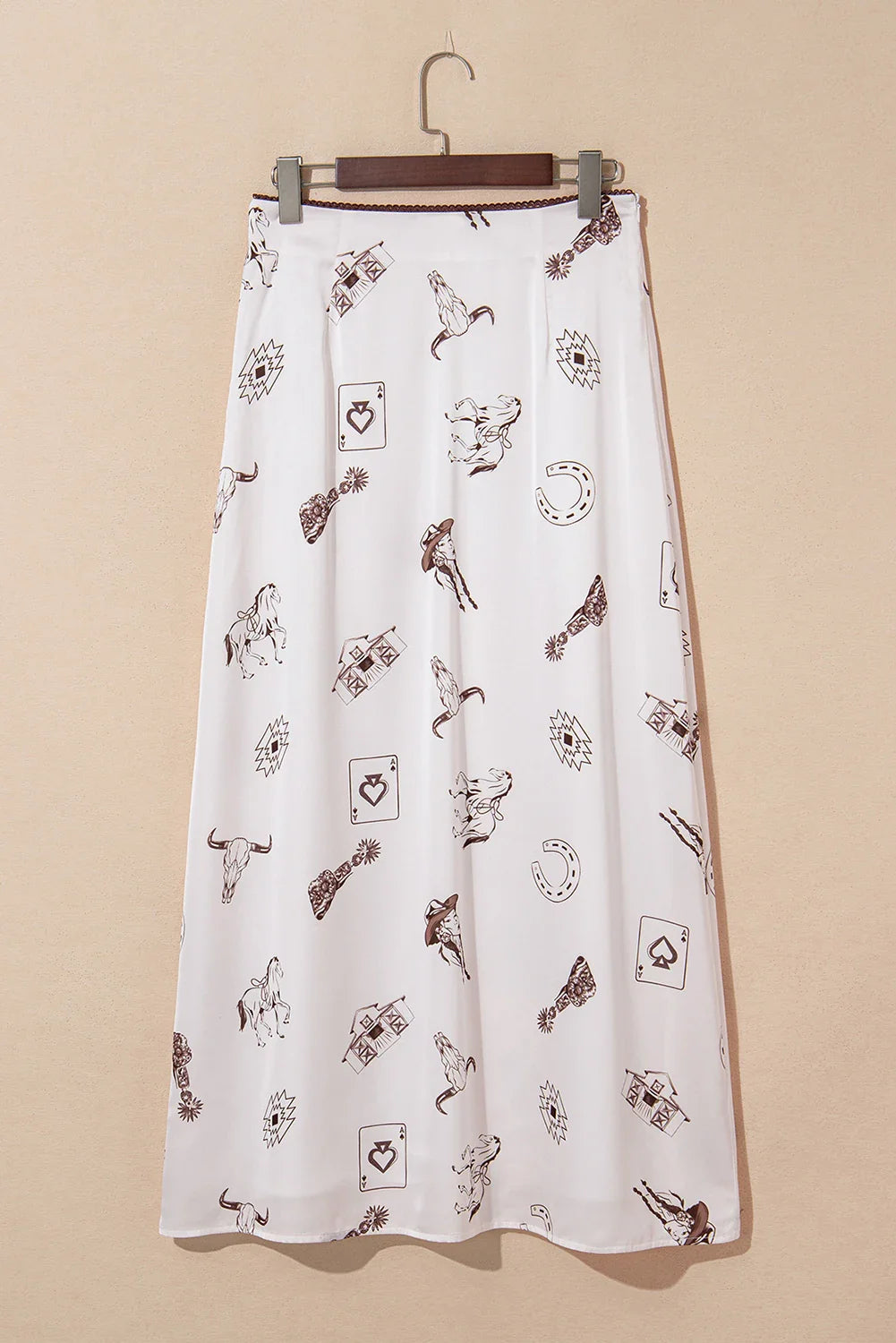 Western Lace Trim High Waist Maxi Skirt