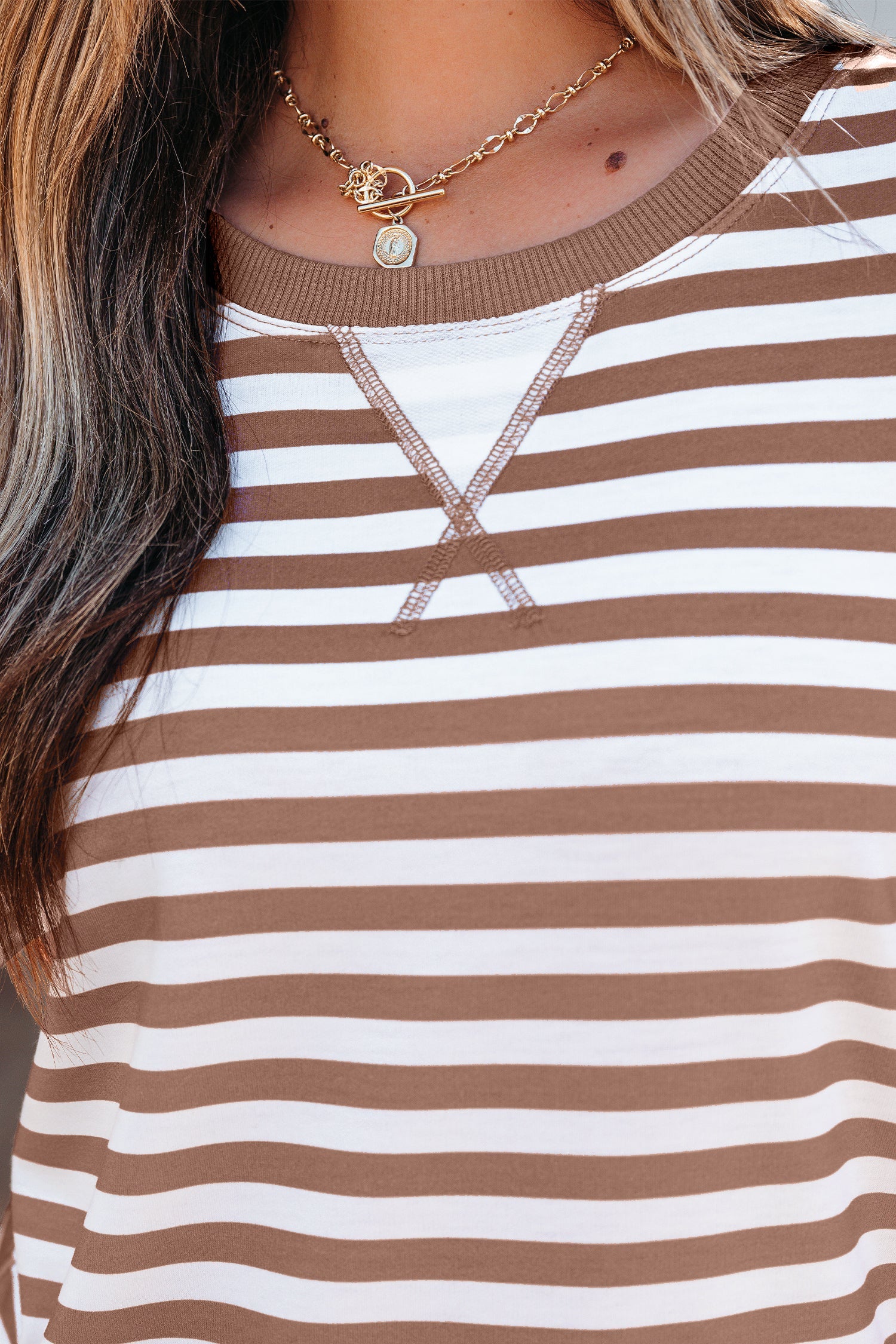 Stripe Short Bubble Sleeve T-Shirt