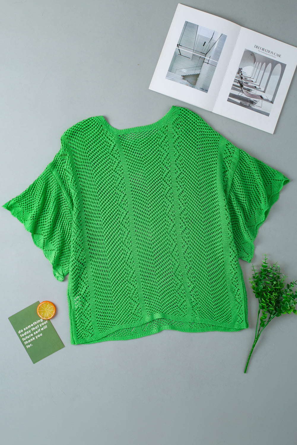 Pointelle Knit Scallop Edge Short Sleeve Top