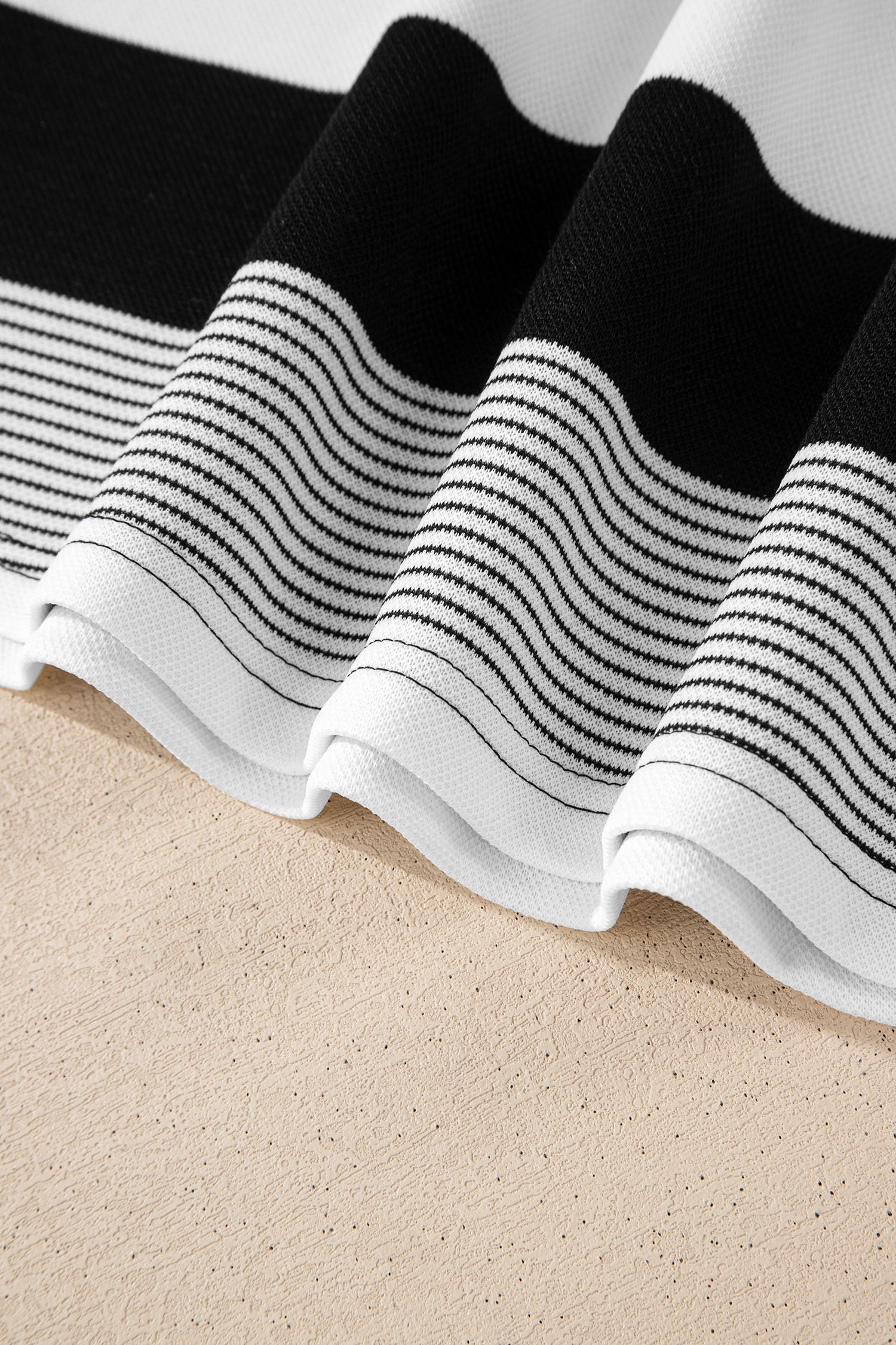Stripe Mixed Crew Neck Cap Sleeve T-Shirt