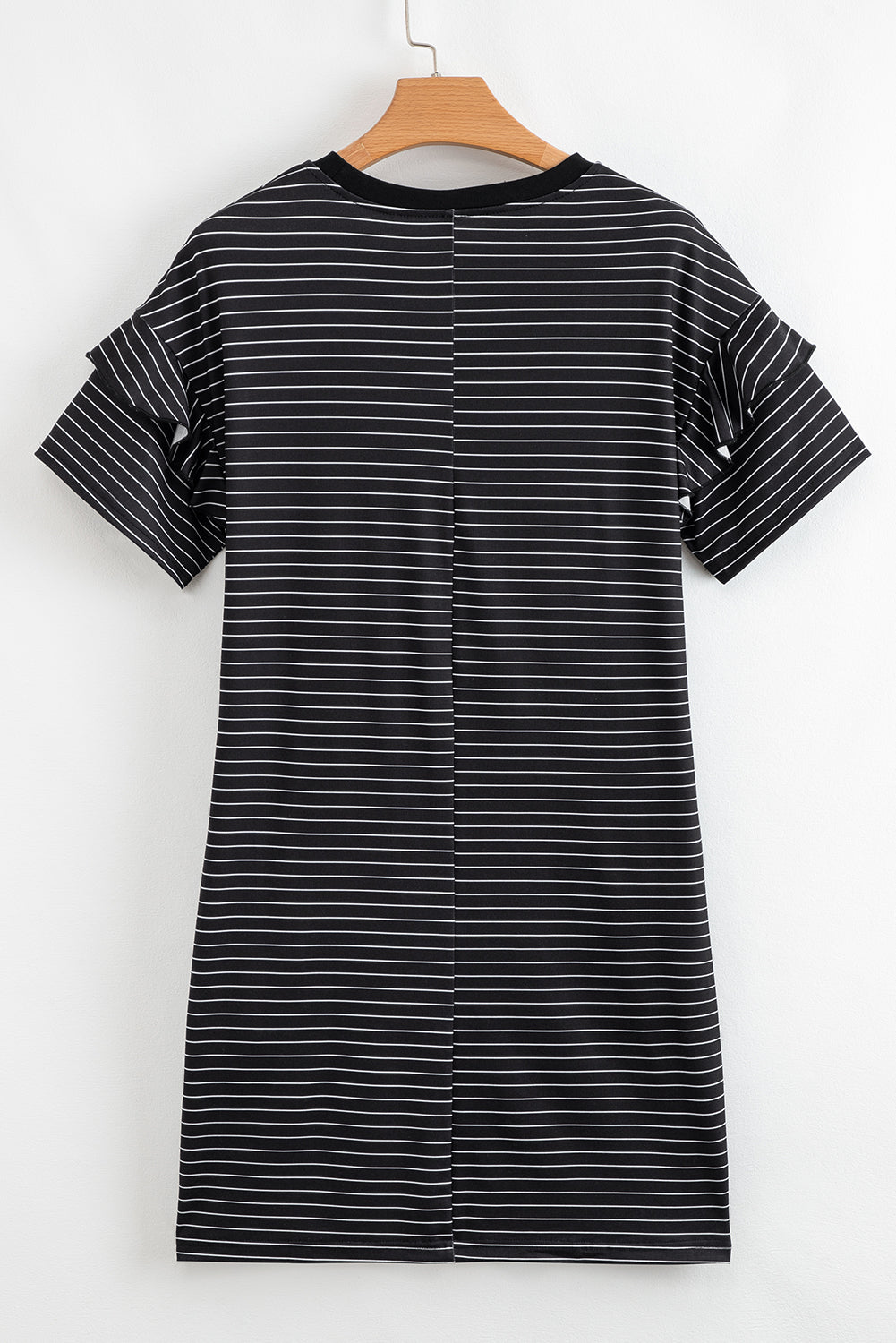 Stripe Ruffle Sleeve Crewneck T-Shirt Mini Dress