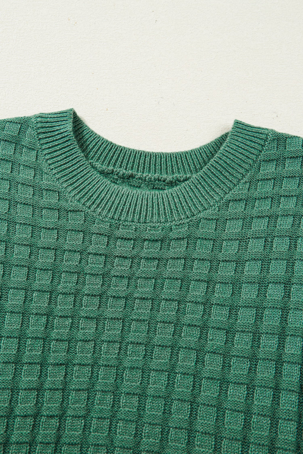 Solid Textured Round Neck Short Sleeve Sweater