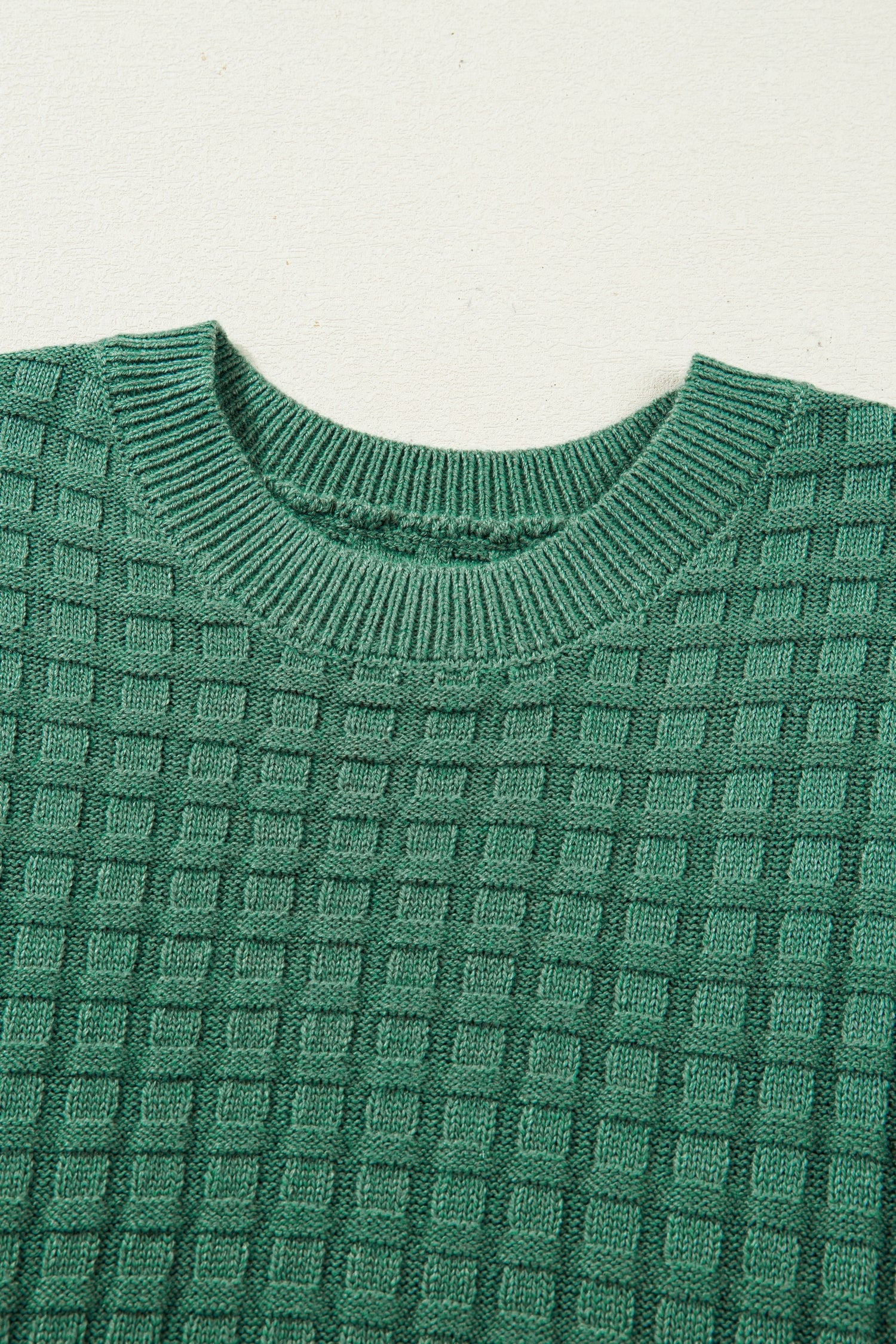 Solid Textured Round Neck Short Sleeve Sweater