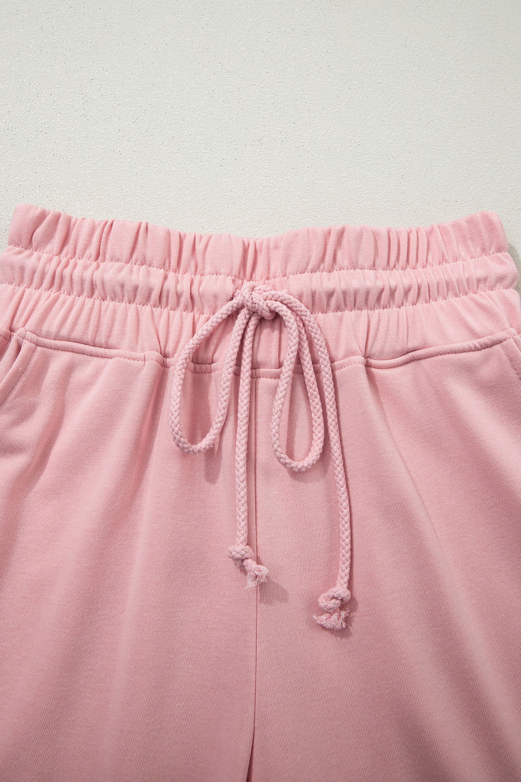 Light Pink Solid Color Loose Tee Drawstring Wide Leg Pants 2pcs Outfit
