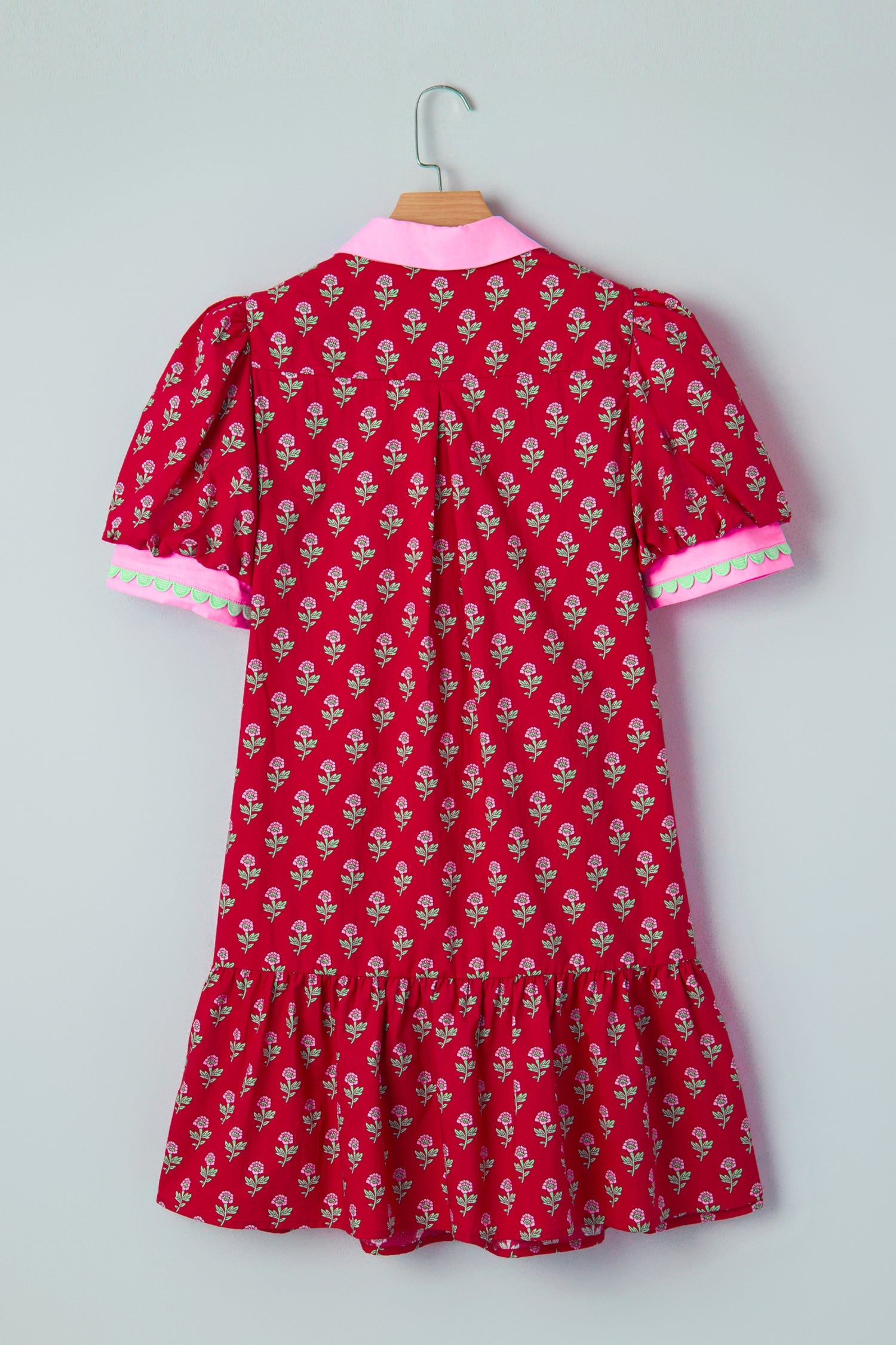 Floral V-Neck Short Bubble Sleeve Mini Dress
