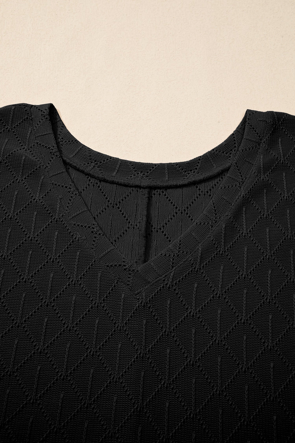 Plus Size Rhombus Pointelle Knit V-Neck Top
