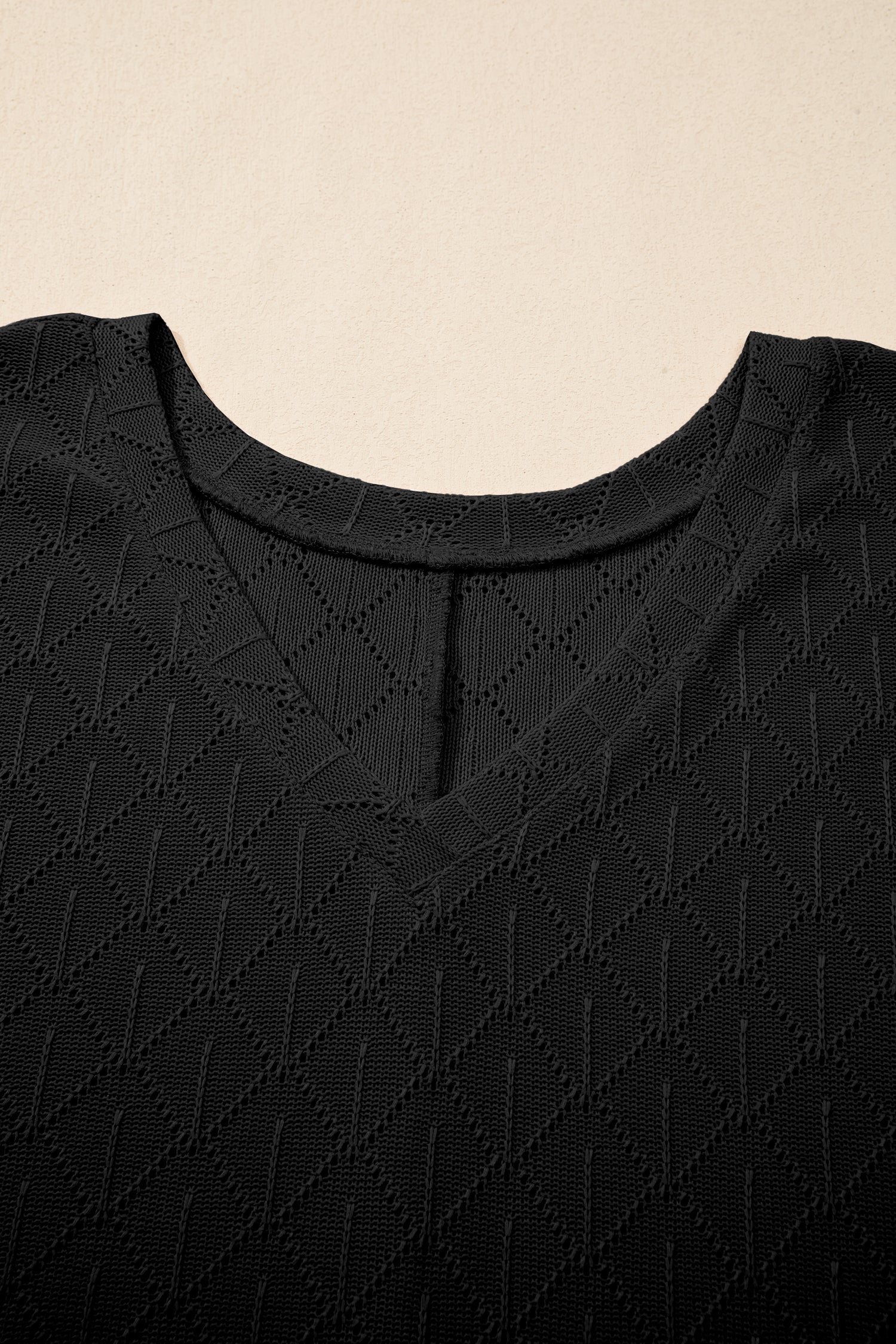 Plus Size Rhombus Pointelle Knit V-Neck Top