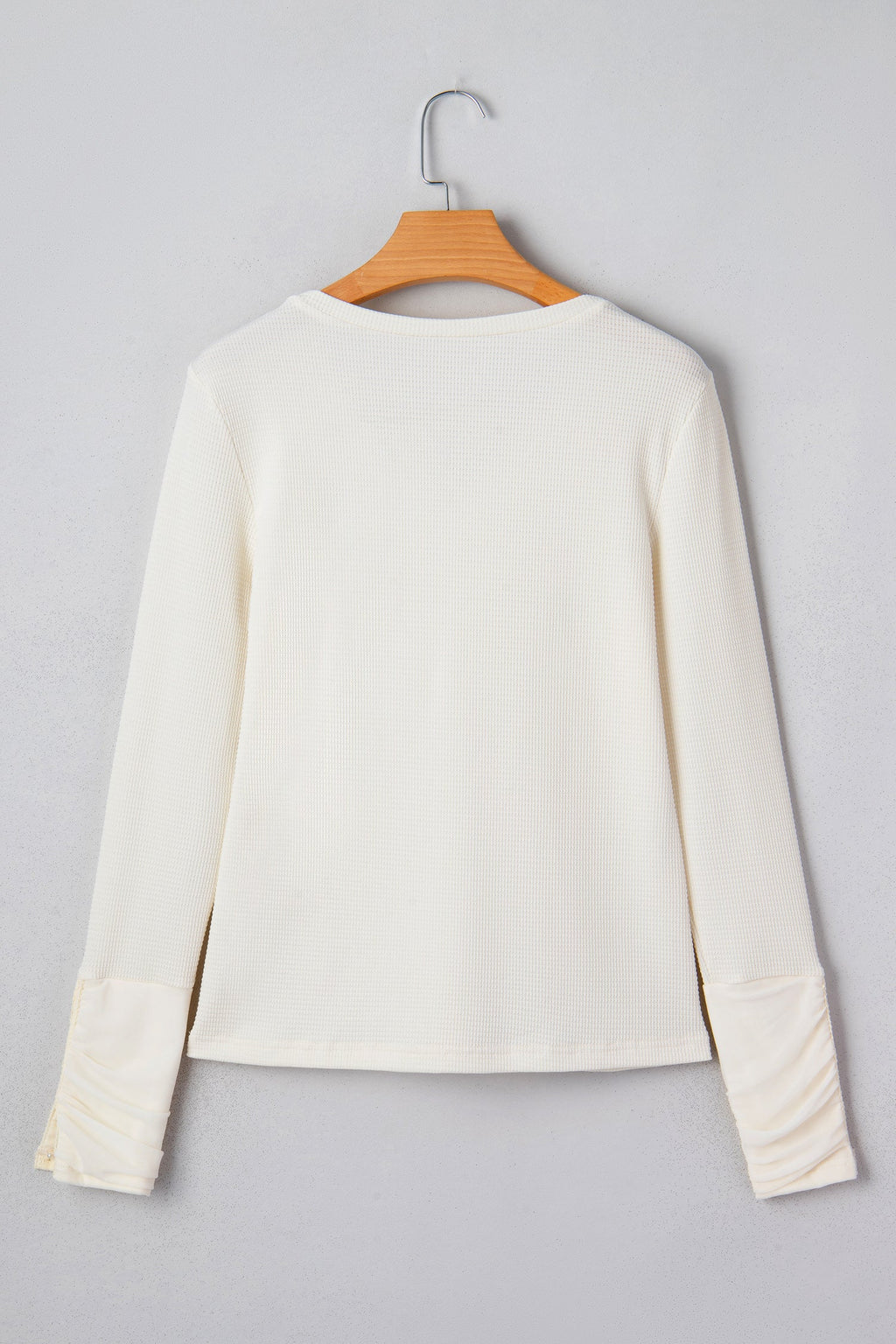 Lace Trim Ruched Long Sleeve V-Neck Thermal Top