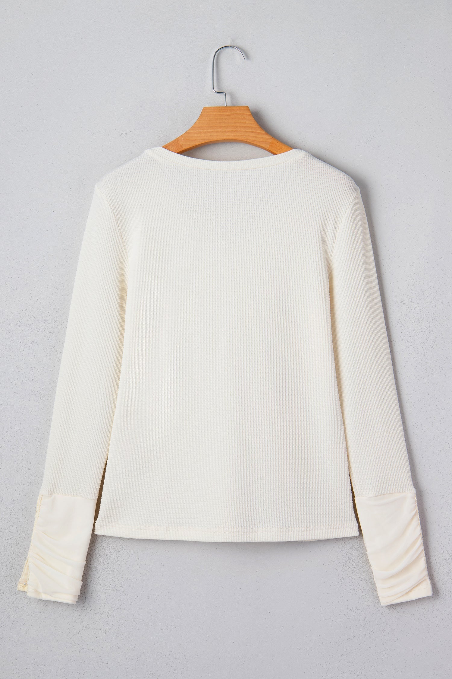 Lace Trim Ruched Long Sleeve V-Neck Thermal Top
