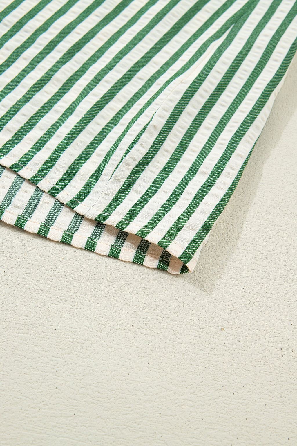 Stripe Collared V-Neck Bubble Sleeve Blouse