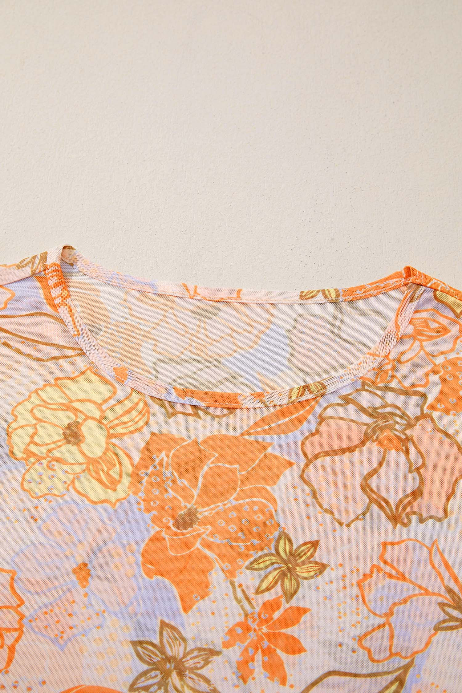 Floral Mesh Lettuce Trim Long Sleeve Top