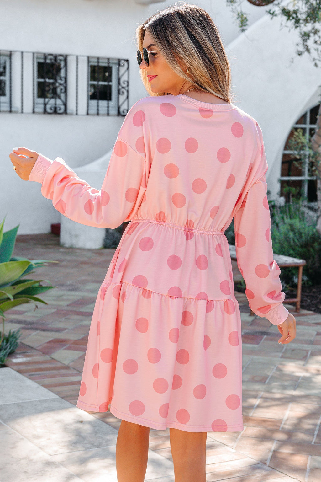 Polka Dot Long Sleeve Flared Mini Dress
