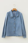 Western Denim Ruffle Peter Pan Collar Shirt