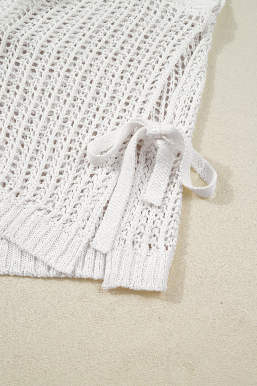 Plus Size Crochet Bow Tie Short Sleeve Sweater