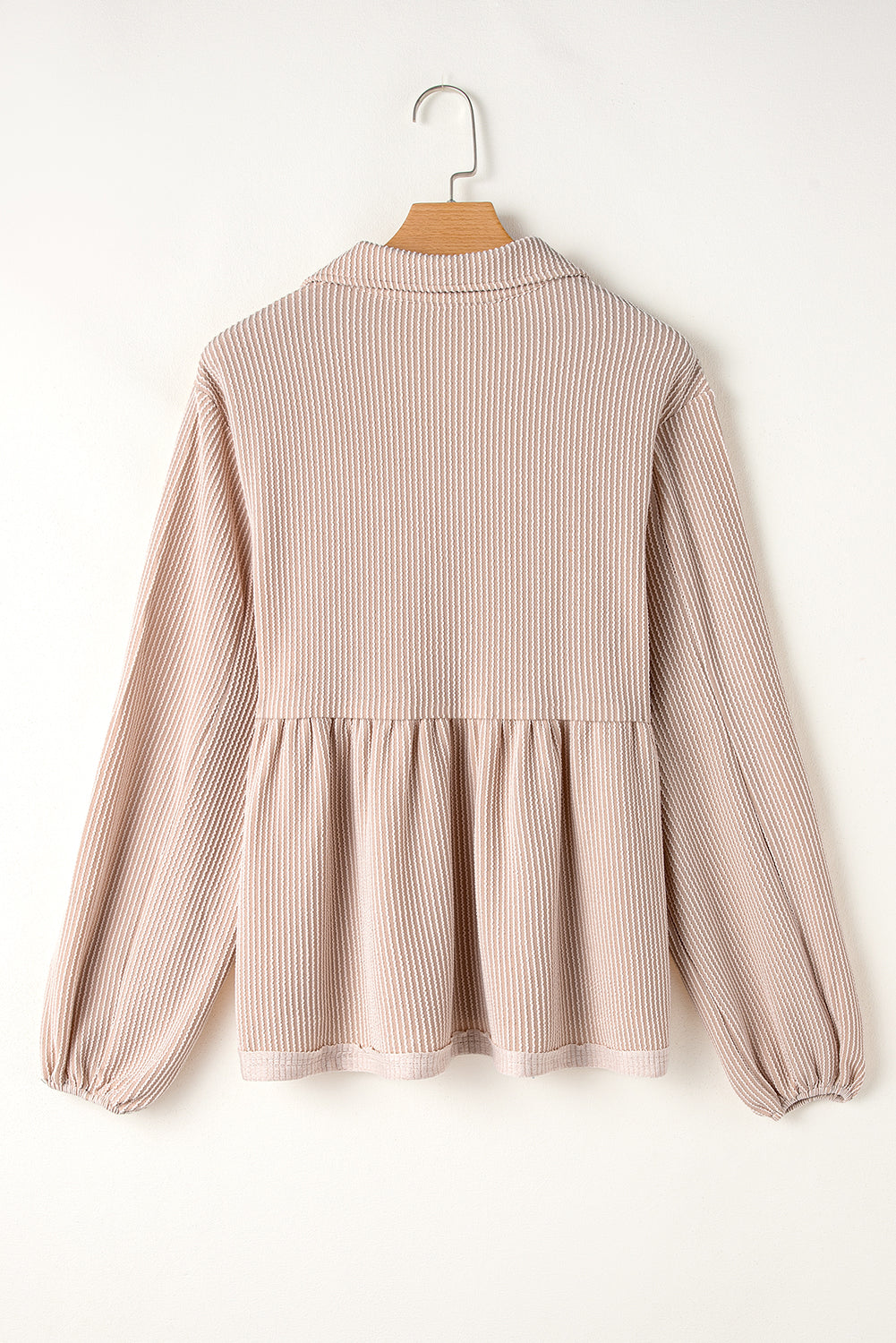 Corded V-Neck Bubble Sleeve Babydoll Blouse
