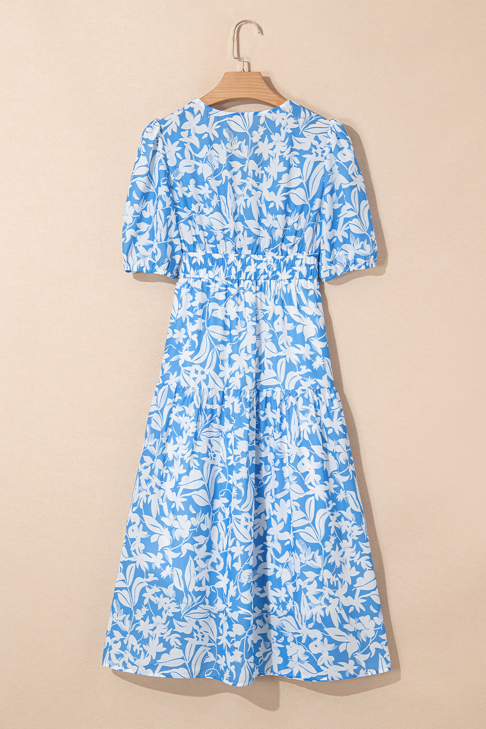 Floral V-Neck Puff Sleeve Flowy Maxi Dress