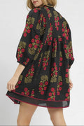 Floral Notch Neck Piping Trim Babydoll Dress