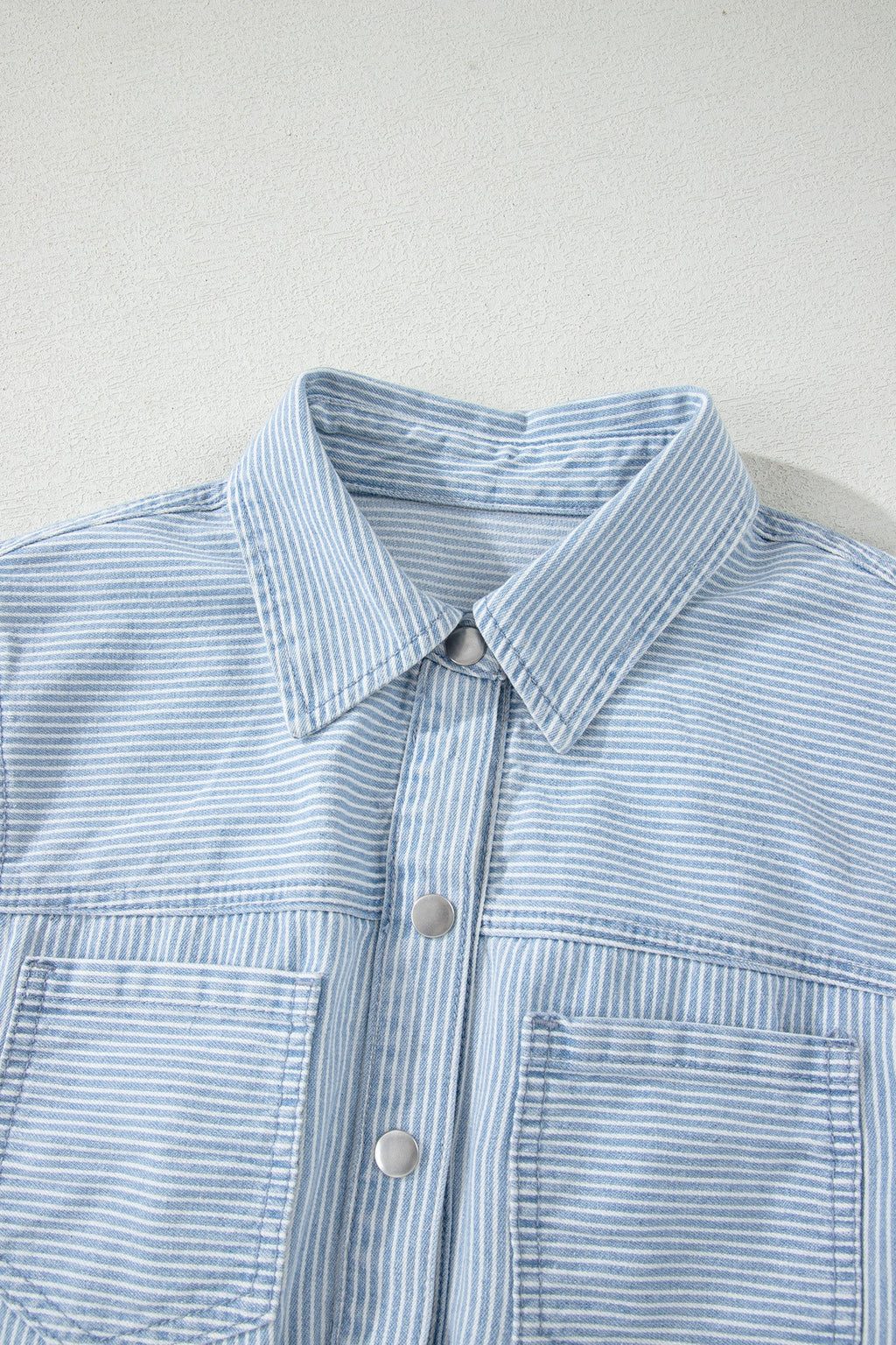 Stripe Denim Collared Button-Front Sleeveless Dress