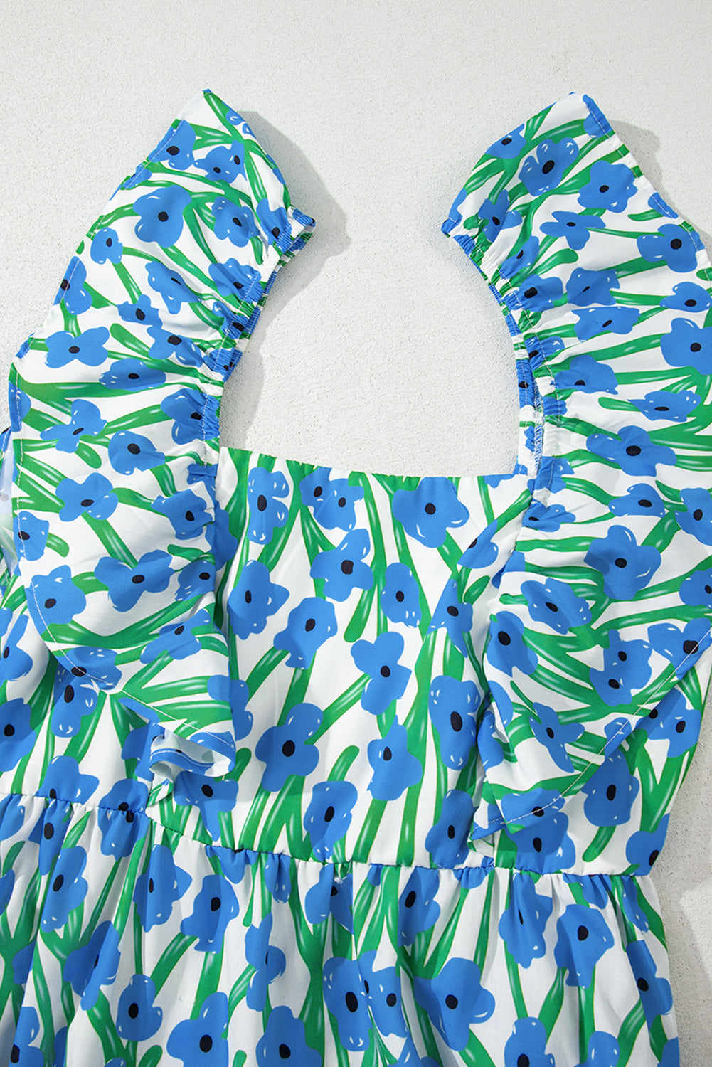 Floral Square Neck Ruffle Strap Maxi Dress