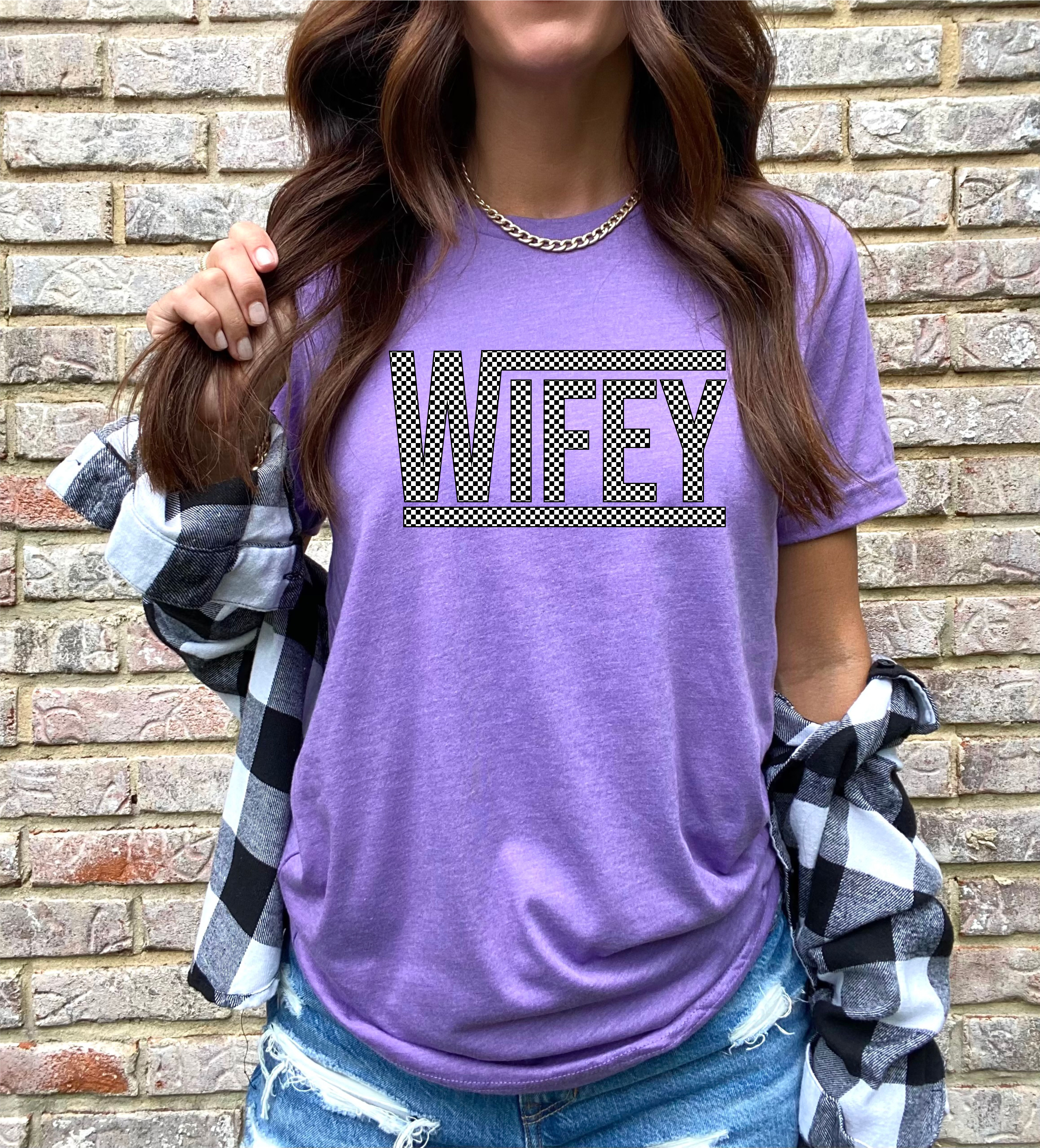 Wifey Checkered Tee - Gildan Softstyle